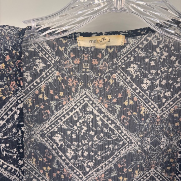 Boho Kimono Cover Up Floral Paisley Sheer Open Front Black Lightweight - Picture 4 of 4